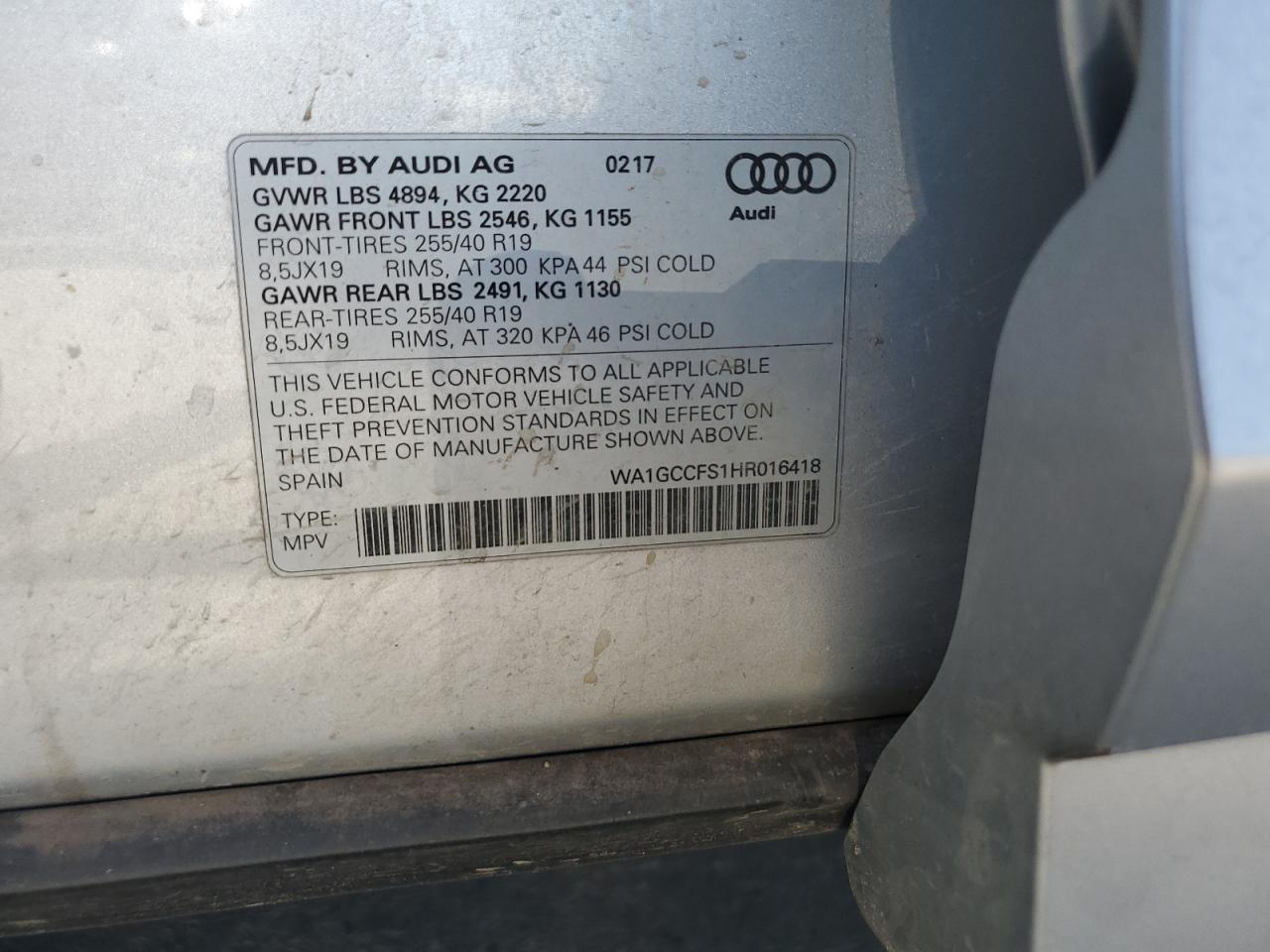 WA1GCCFS1HR016418 2017 Audi Q3 Prestige