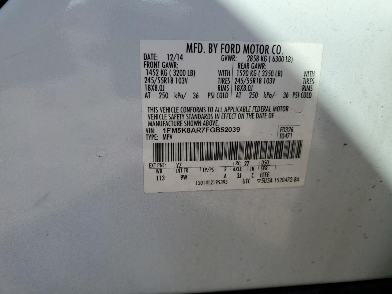 2015 Ford Explorer Police Interceptor VIN: 1FM5K8AR7FGB52039 Lot: 61249864