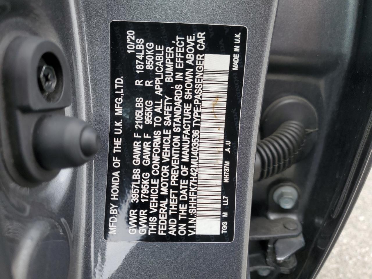 SHHFK7H42MU403536 2021 Honda Civic Sport