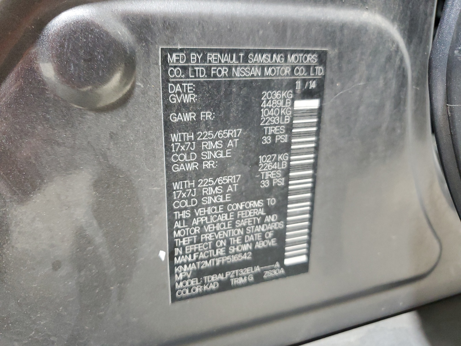 KNMAT2MT1FP516542 2015 Nissan Rogue S