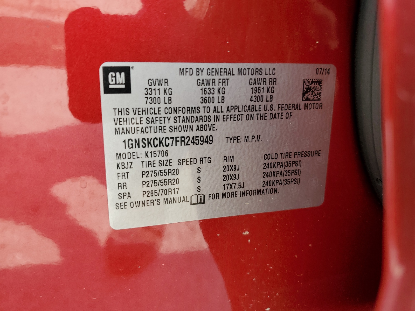 1GNSKCKC7FR245949 2015 Chevrolet Tahoe K1500 Ltz