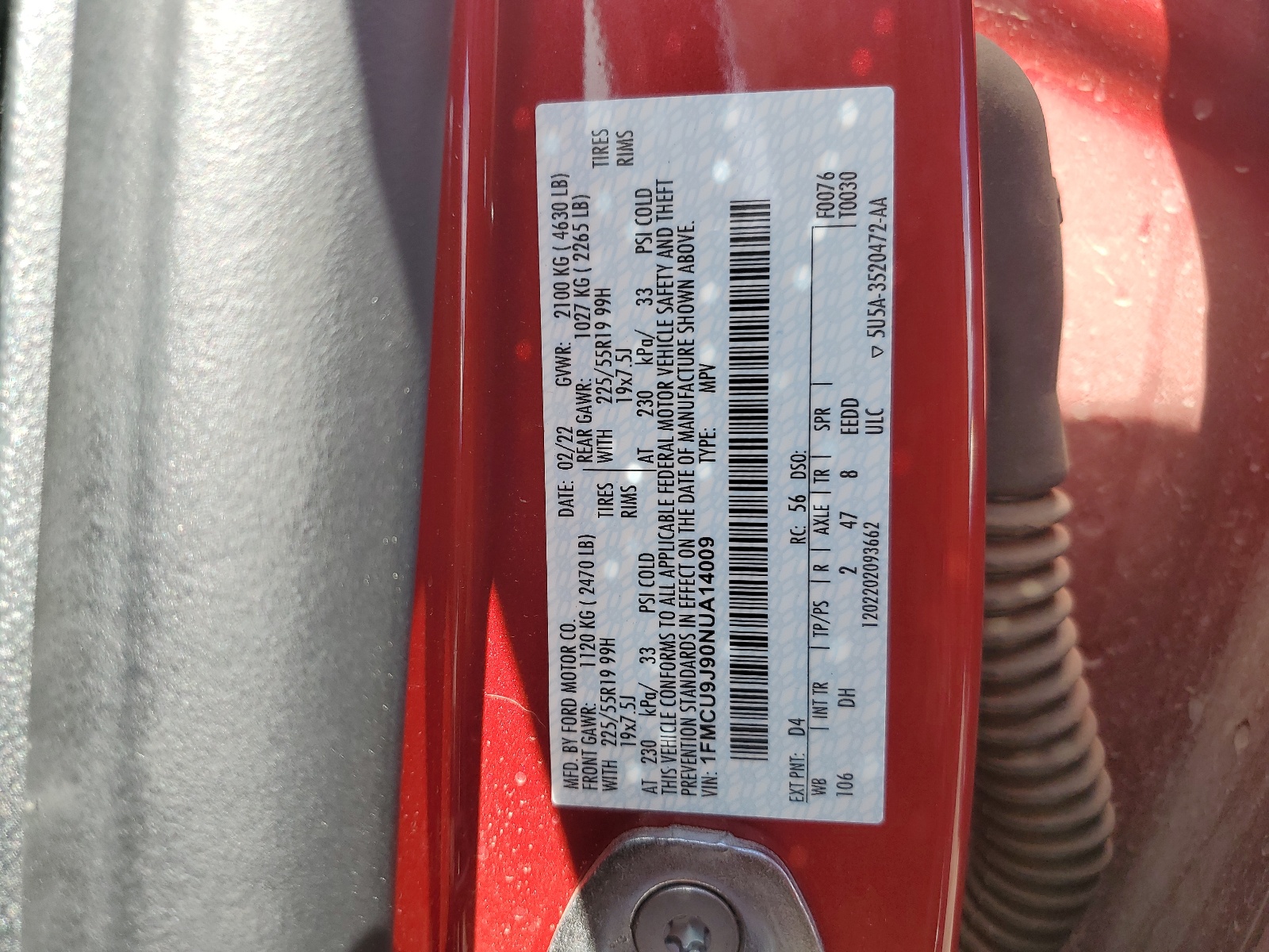 1FMCU9J90NUA14009 2022 Ford Escape Titanium