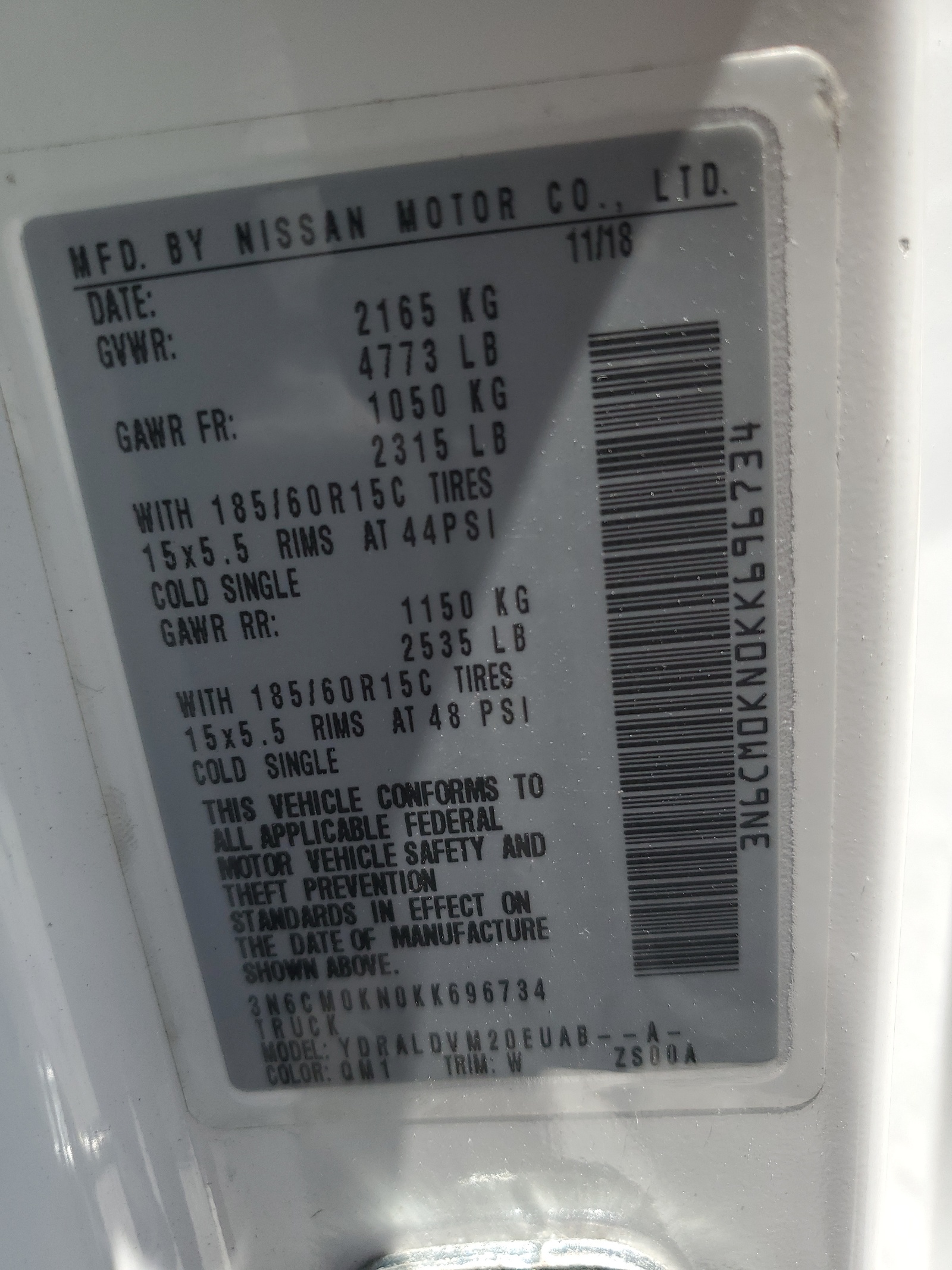 3N6CM0KN0KK696734 2019 Nissan Nv200 2.5S