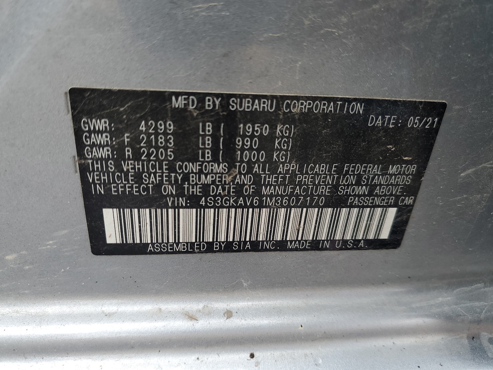 4S3GKAV61M3607170 2021 Subaru Impreza Premium