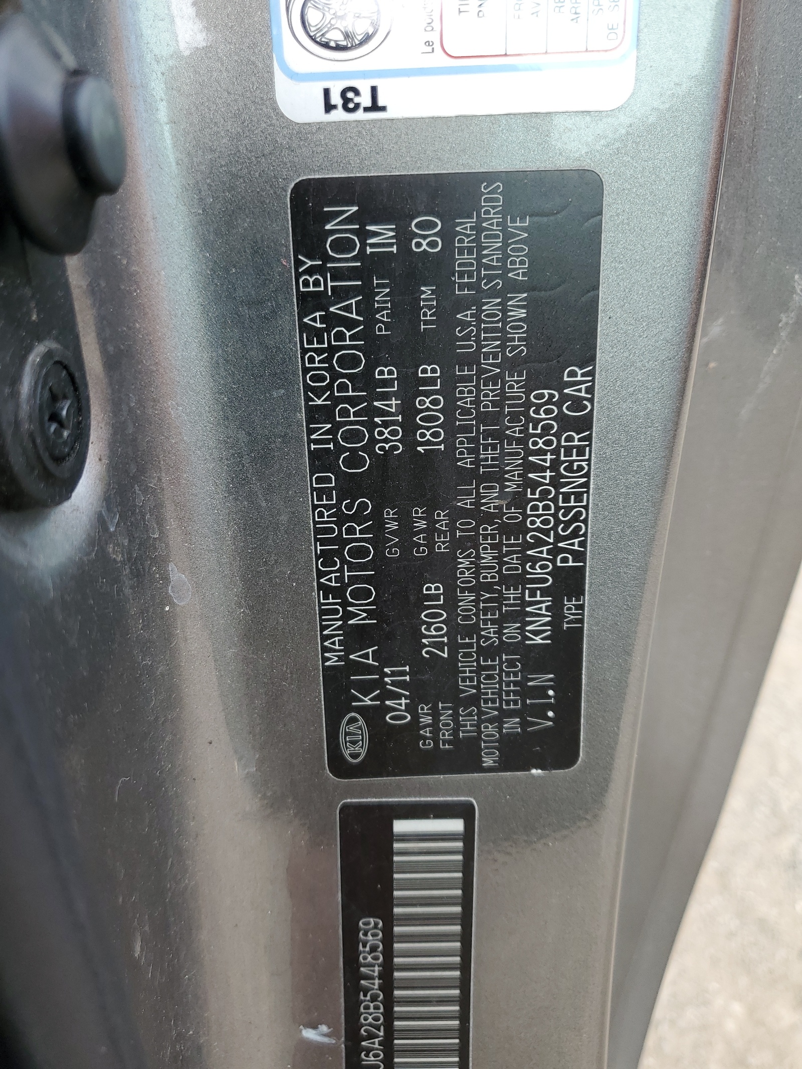 KNAFU6A28B5448569 2011 Kia Forte Ex