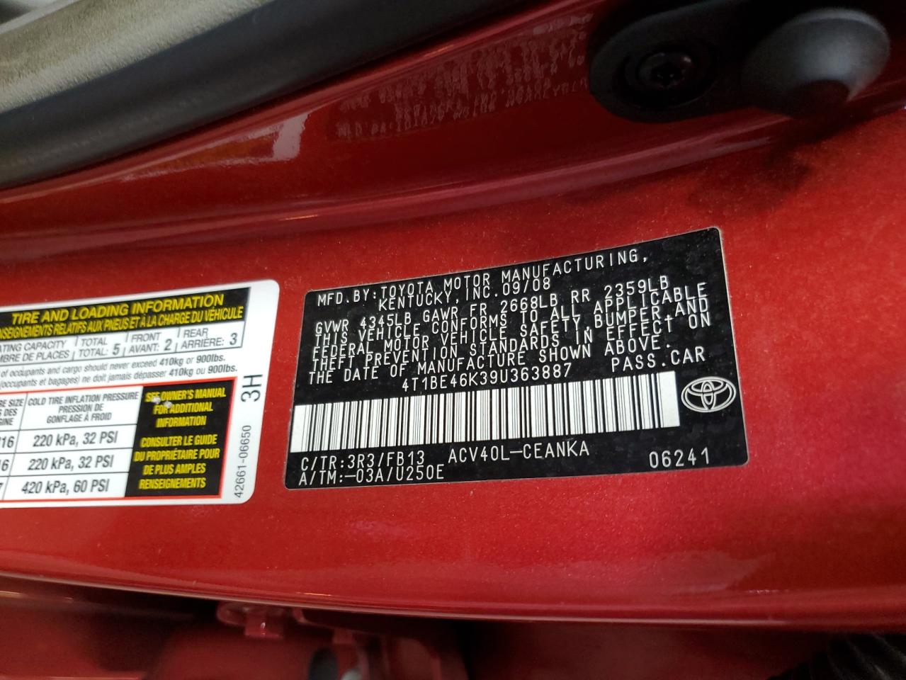 4T1BE46K39U363887 2009 Toyota Camry Base