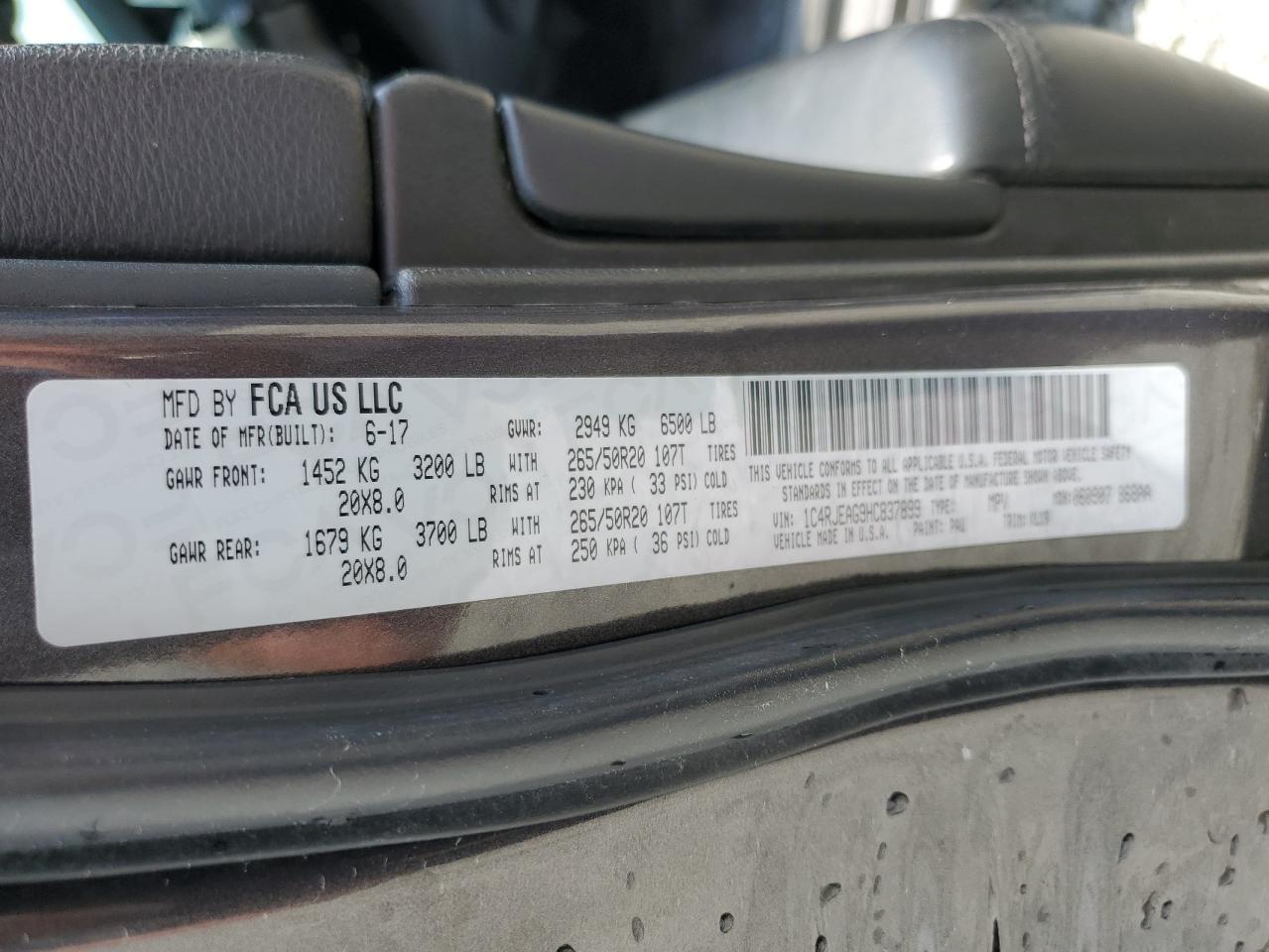 2017 Jeep Grand Cherokee Laredo VIN: 1C4RJEAG9HC837899 Lot: 59330354