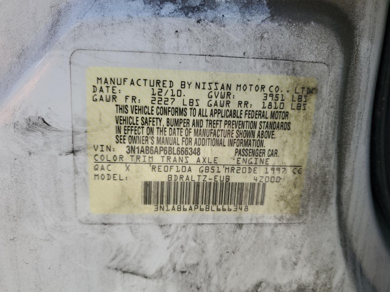 2011 Nissan Sentra 2.0 VIN: 3N1AB6AP6BL666348 Lot: 62408544