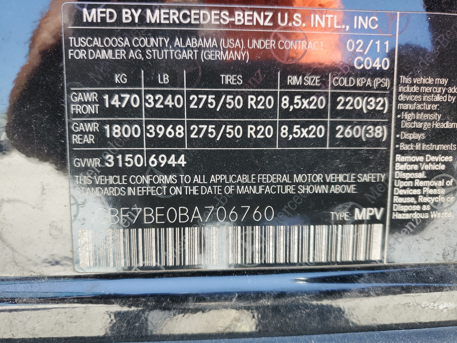 4JGBF7BE0BA706760 2011 Mercedes-Benz Gl 450 4Matic