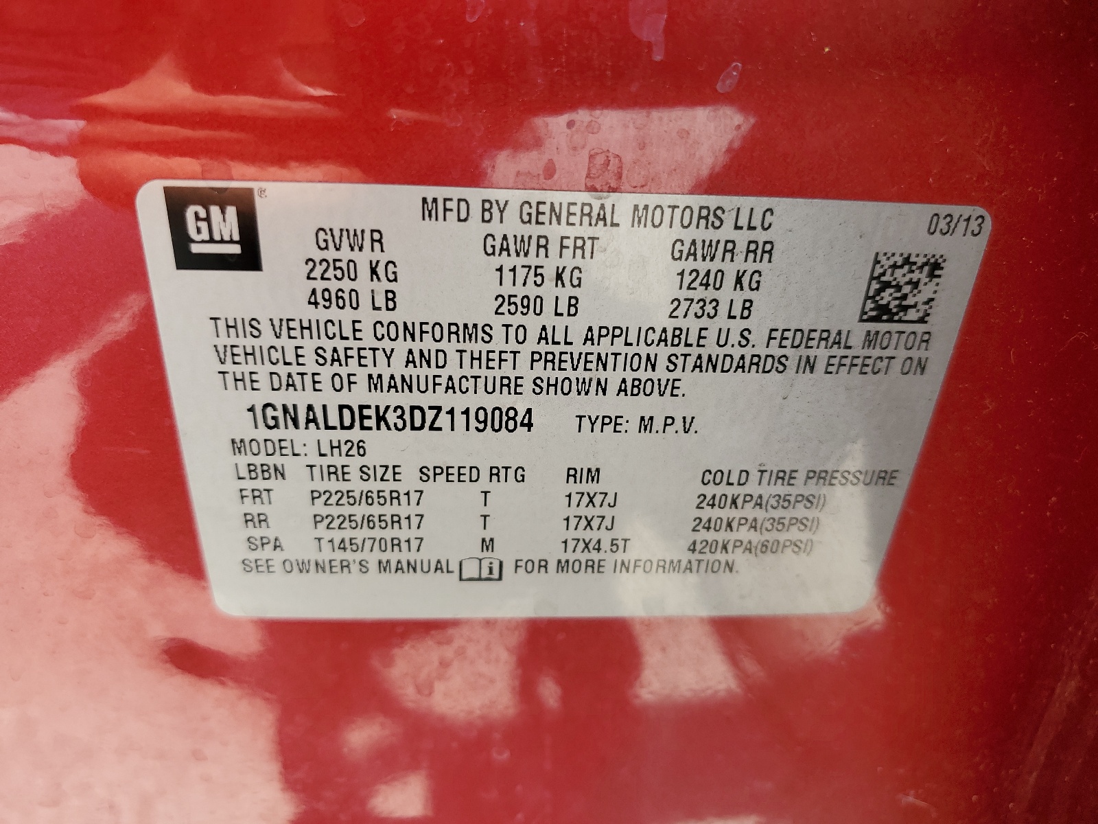 1GNALDEK3DZ119084 2013 Chevrolet Equinox Lt