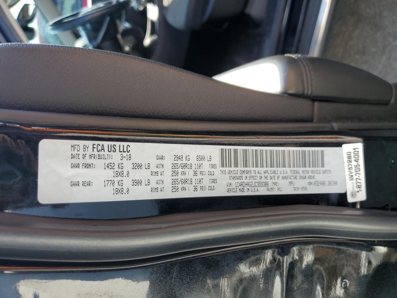 2018 Dodge Durango Sxt VIN: 1C4RDHAG2JC359386 Lot: 57885564