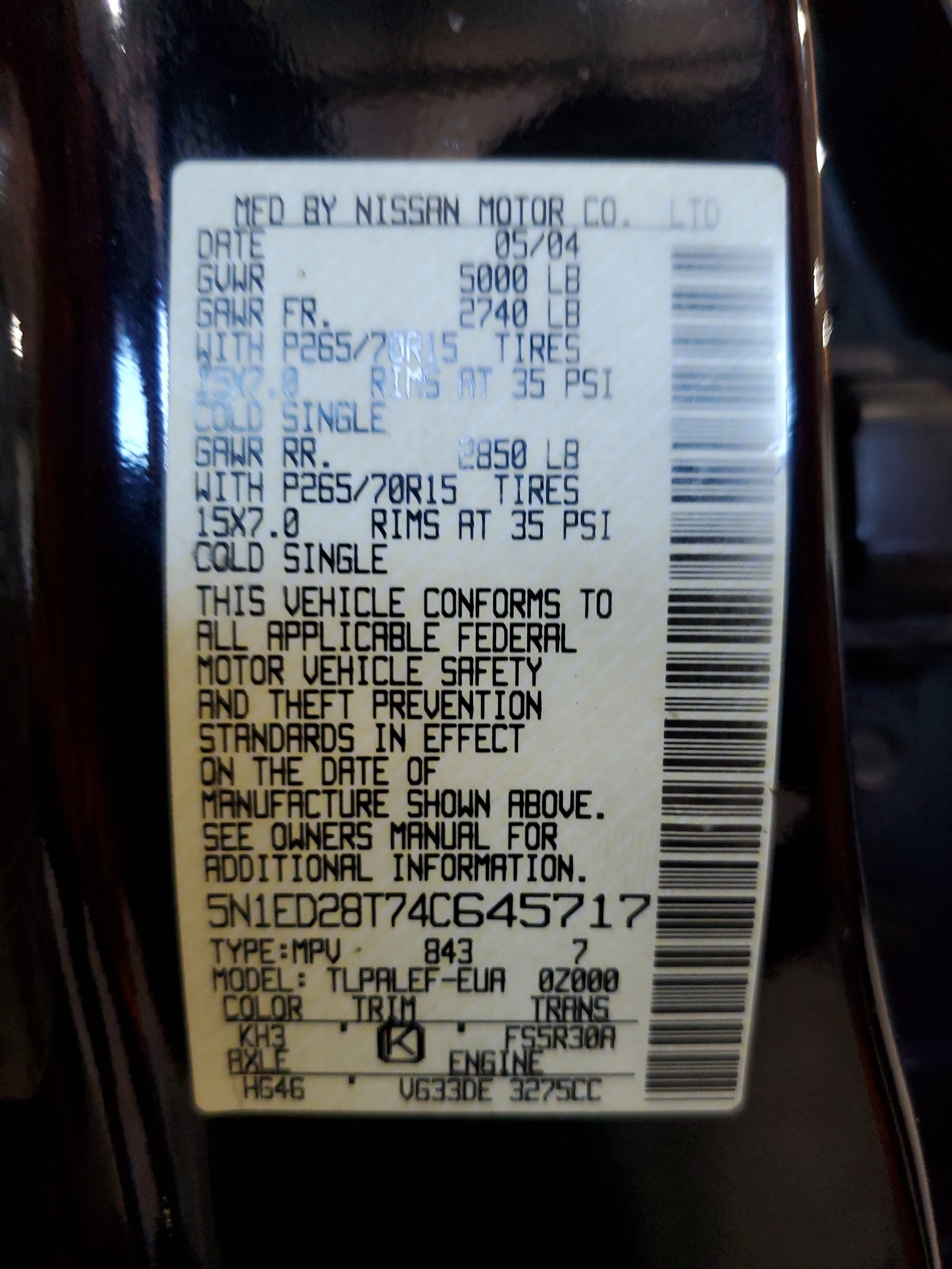 5N1ED28T74C645717 2004 Nissan Xterra Xe