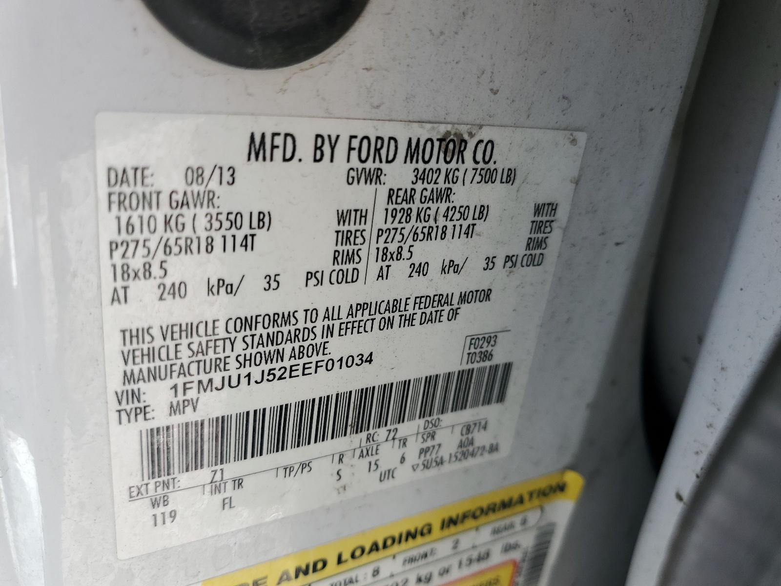 1FMJU1J52EEF01034 2014 Ford Expedition Xlt