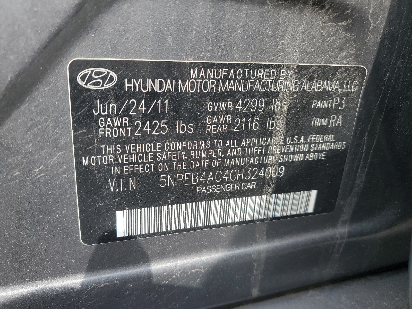 5NPEB4AC4CH324009 2012 Hyundai Sonata Gls
