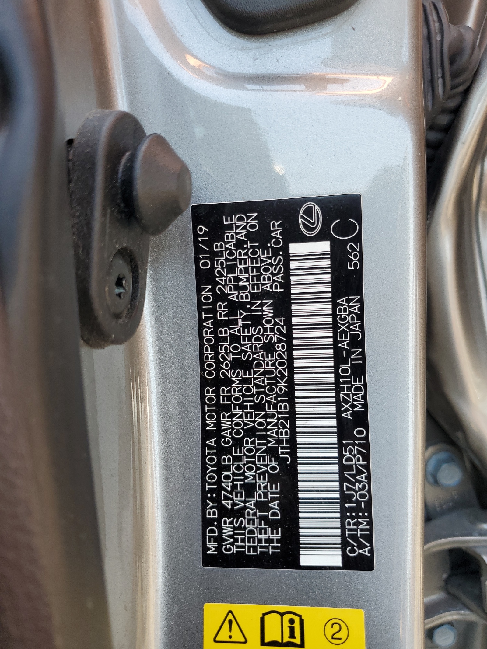 JTHB21B19K2028724 2019 Lexus Es 300H