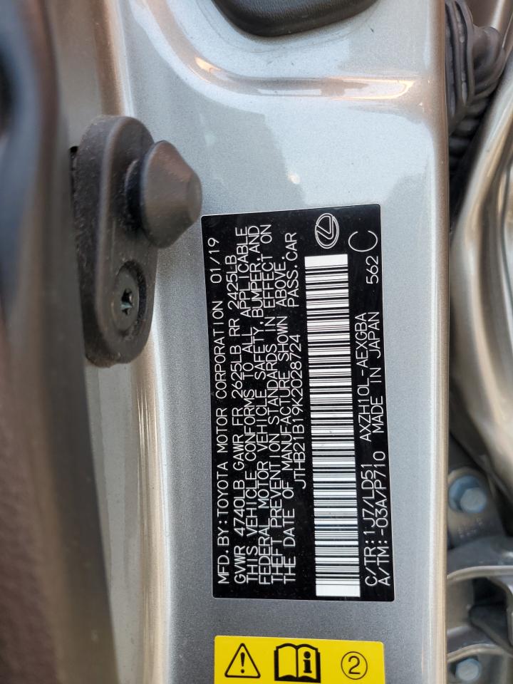 2019 Lexus Es 300H VIN: JTHB21B19K2028724 Lot: 58102754