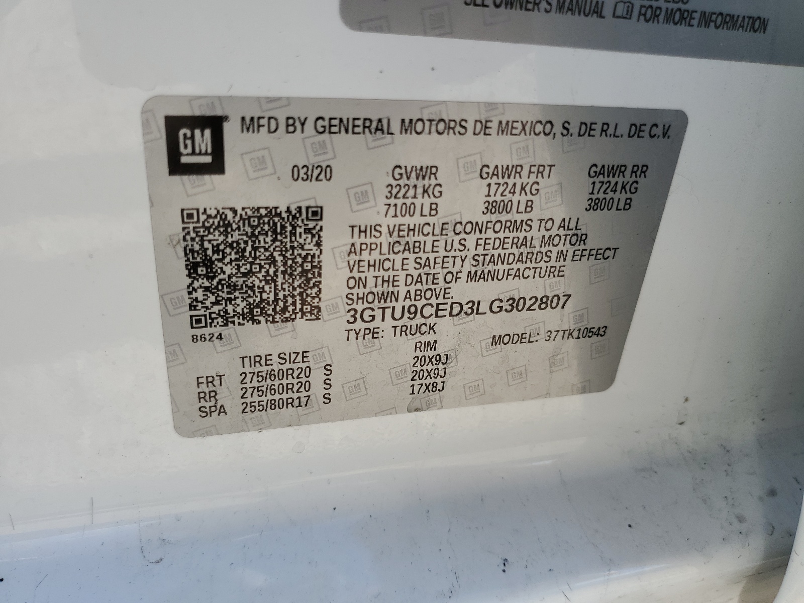 3GTU9CED3LG302807 2020 GMC Sierra K1500 Elevation