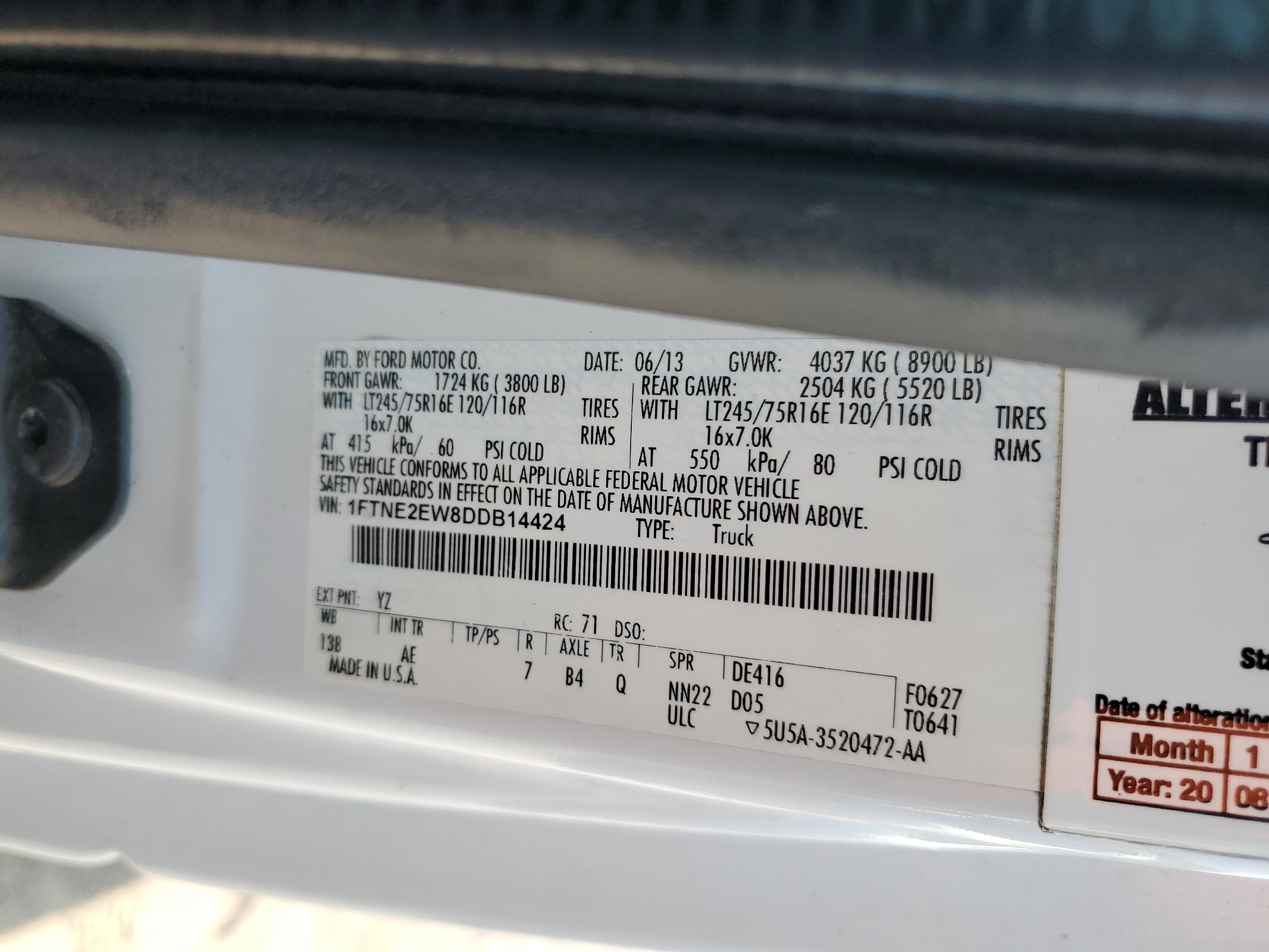 1FTNE2EW8DDB14424 2013 Ford Econoline E250 Van