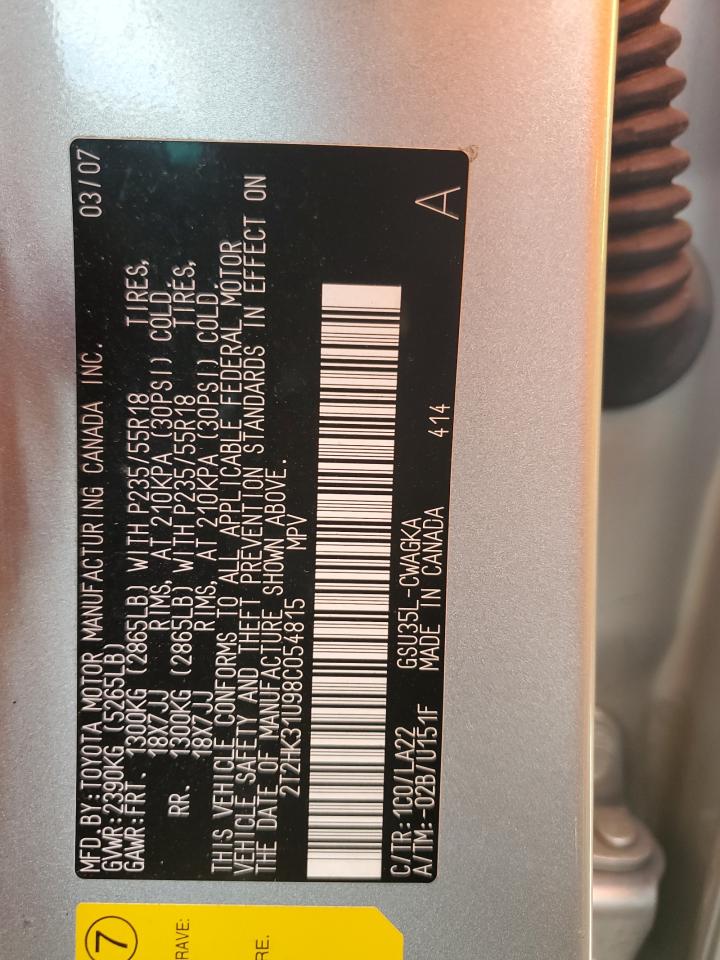 2008 Lexus Rx 350 VIN: 2T2HK31U98C054815 Lot: 60306874