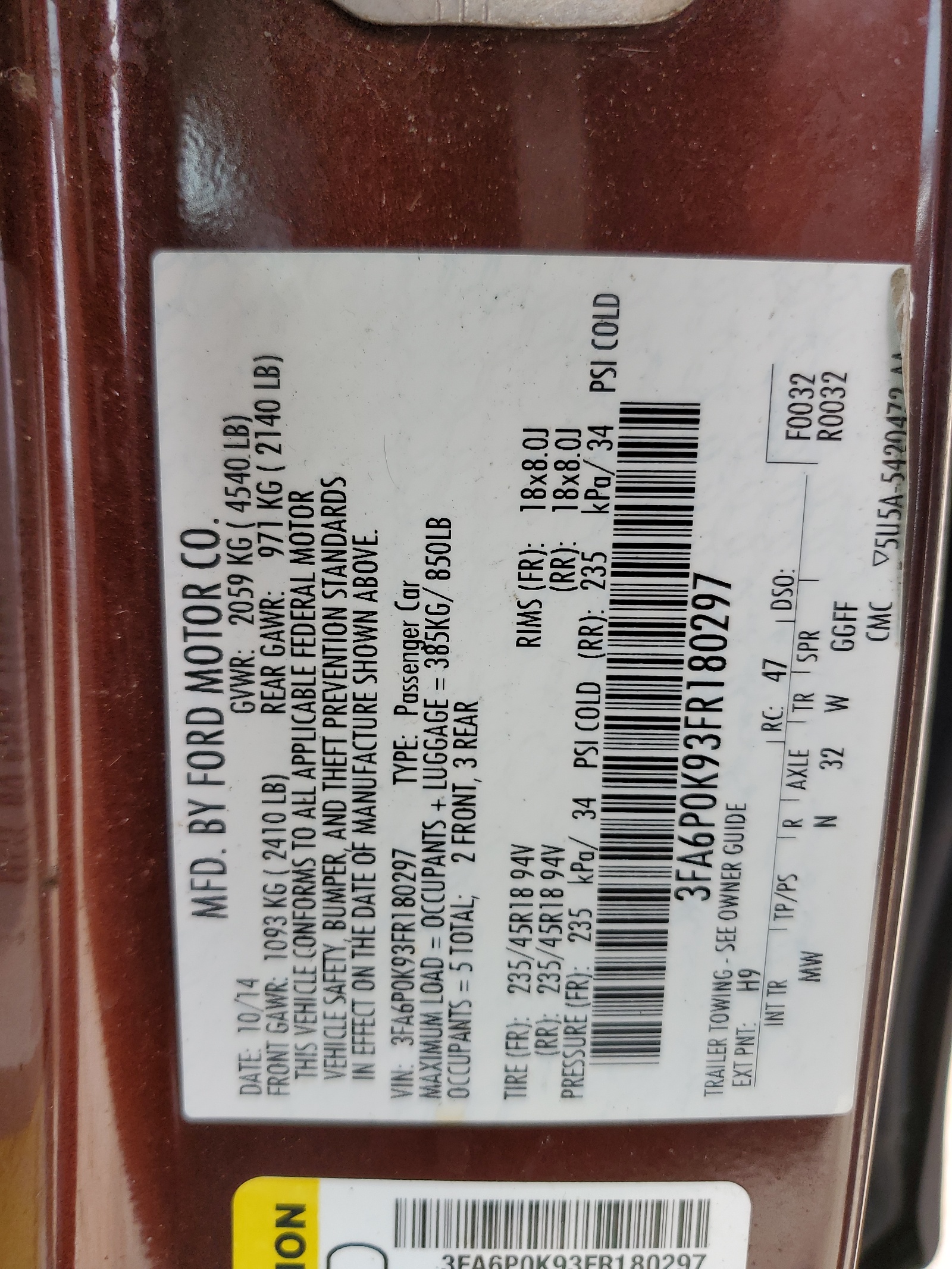 3FA6P0K93FR180297 2015 Ford Fusion Titanium