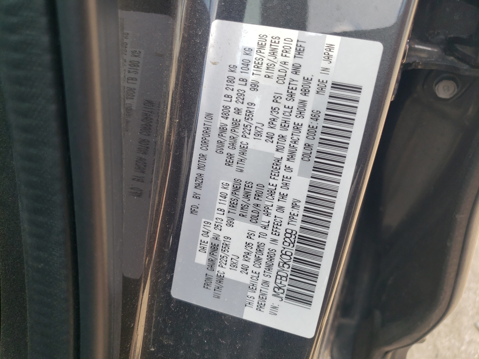 JM3KFBDY5K0619299 2019 Mazda Cx-5 Grand Touring Reserve