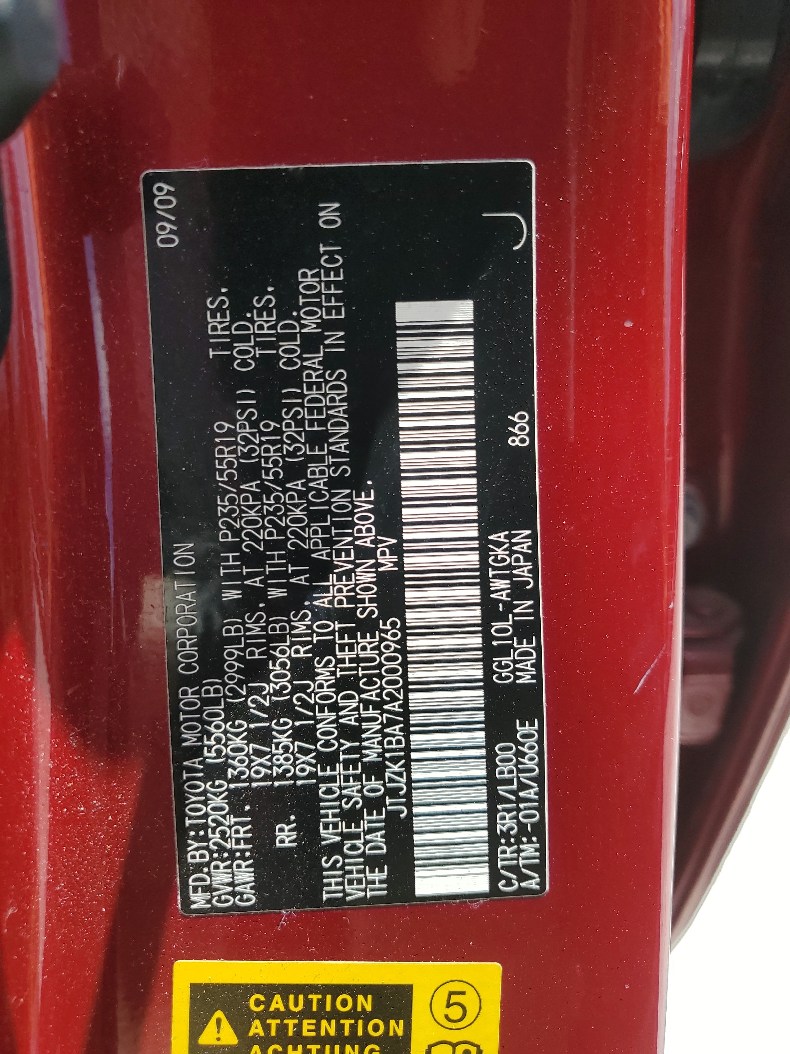 JTJZK1BA7A2000965 2010 Lexus Rx 350