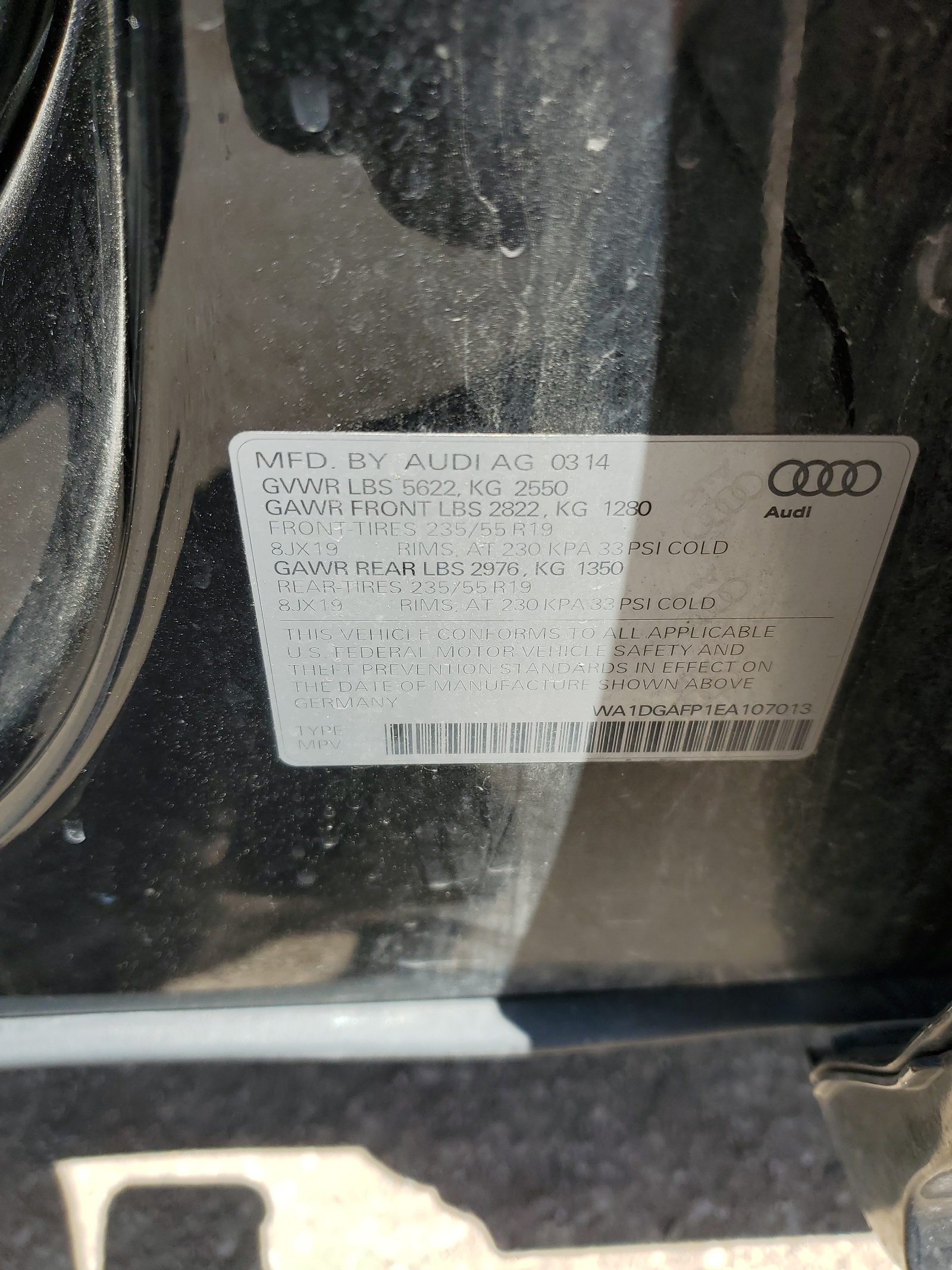 2014 Audi Q5 Premium Plus vin: WA1DGAFP1EA107013