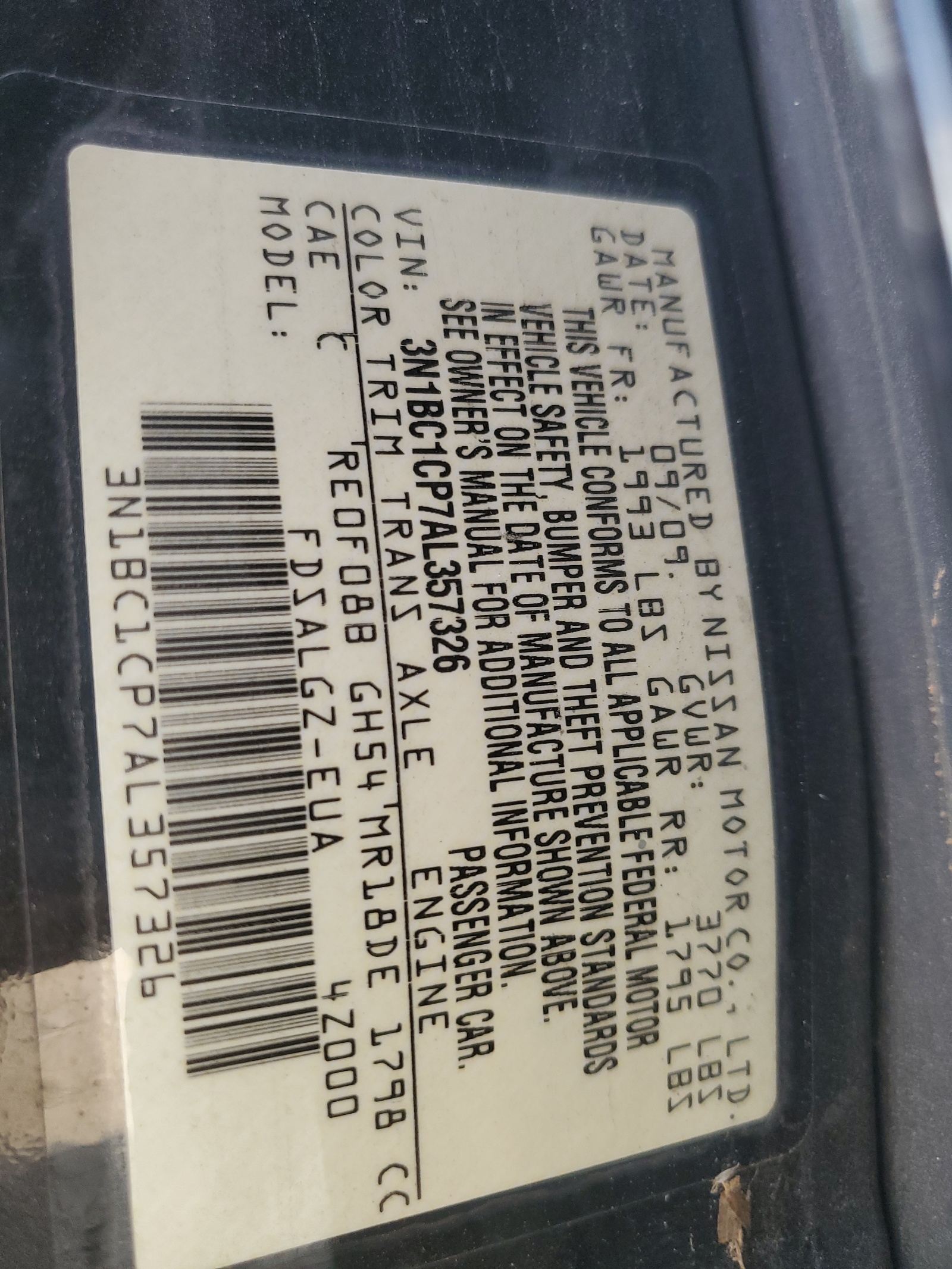 3N1BC1CP7AL357326 2010 Nissan Versa S