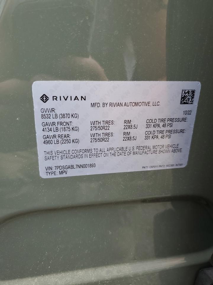 7PDSGABL7NN001893 2022 Rivian R1S Launch Edition