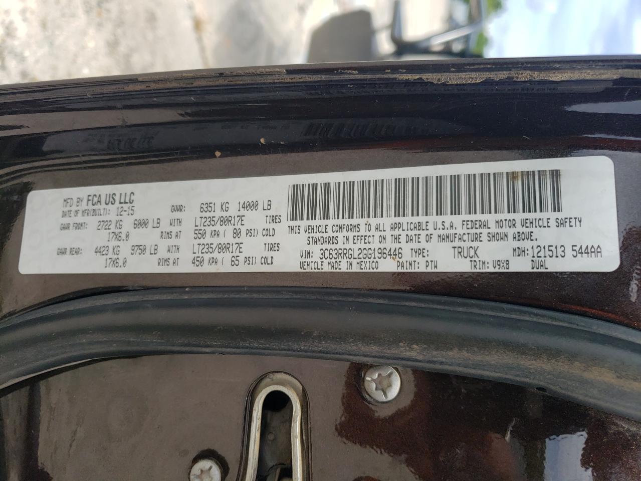 2016 Ram 3500 St VIN: 3C63RRGL2GG196446 Lot: 60037404