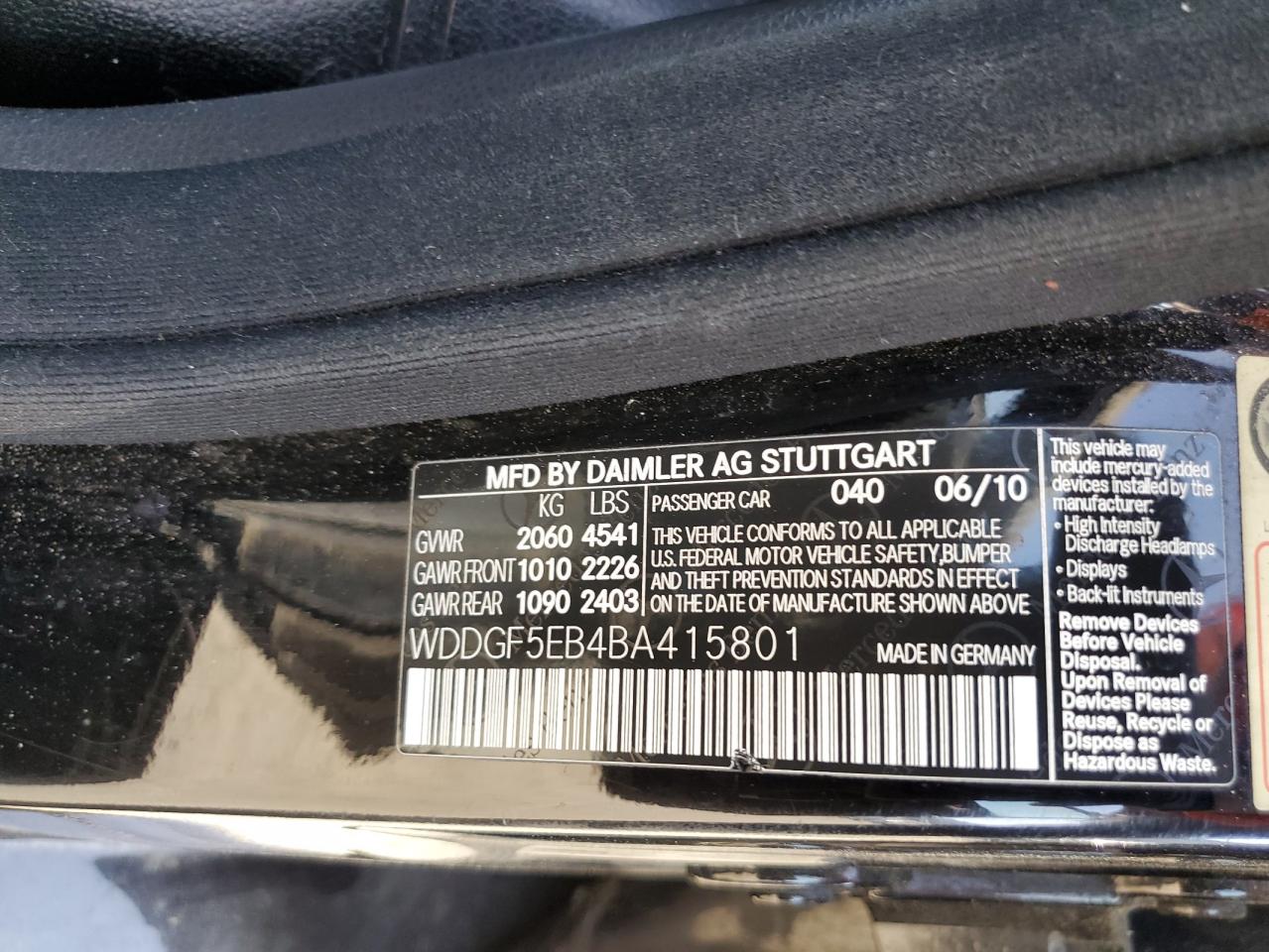 2011 Mercedes-Benz C 300 VIN: WDDGF5EB4BA415801 Lot: 60168244