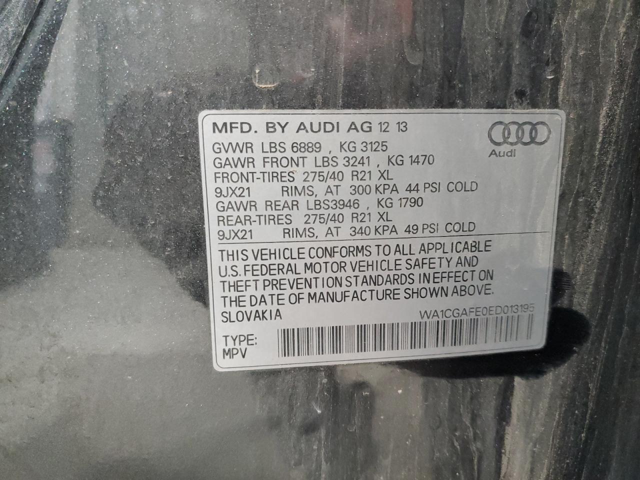 2014 Audi Q7 Premium VIN: WA1CGAFE0ED013195 Lot: 61104194