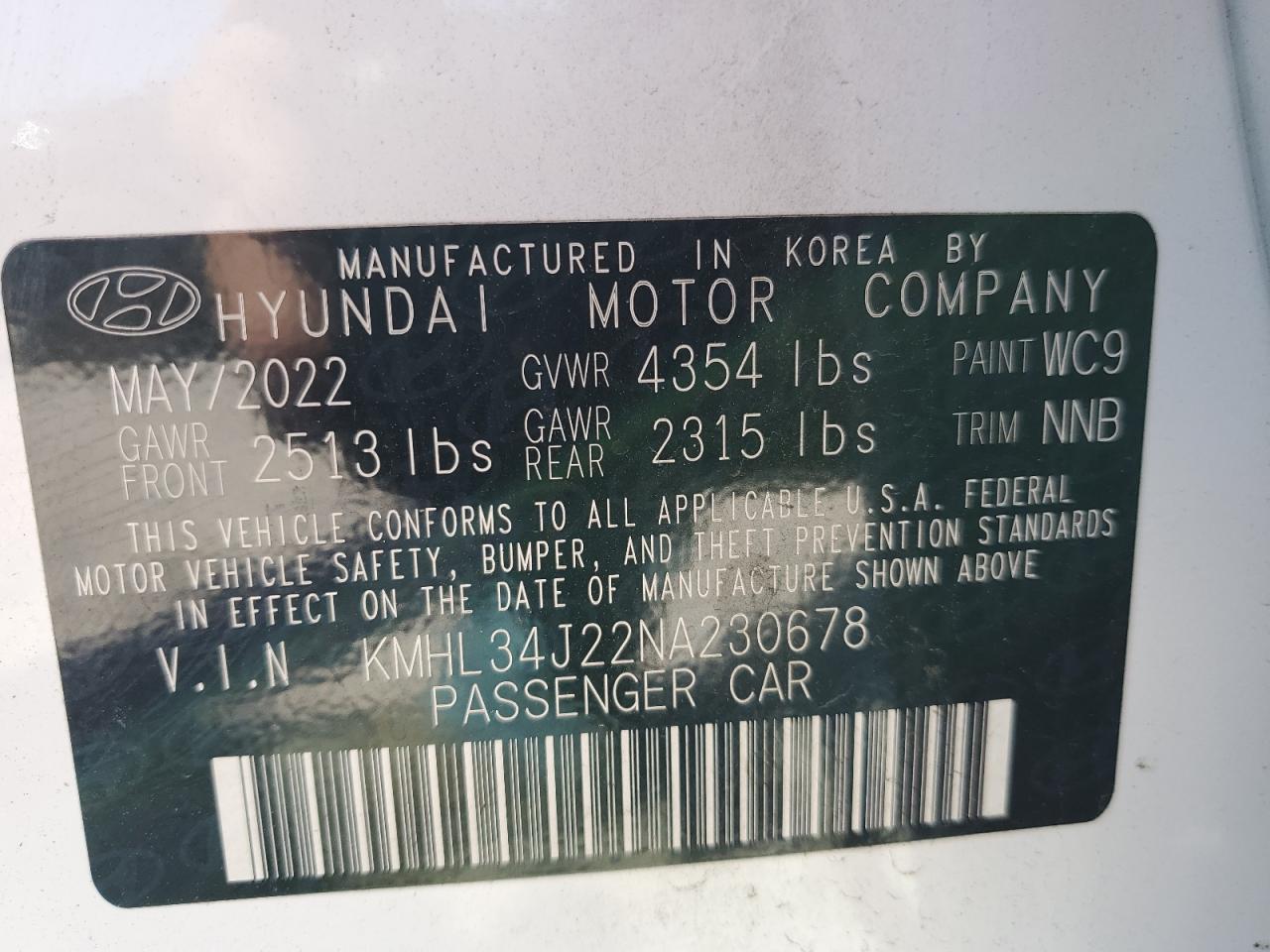 2022 Hyundai Sonata Limited VIN: KMHL34J22NA230678 Lot: 58172644