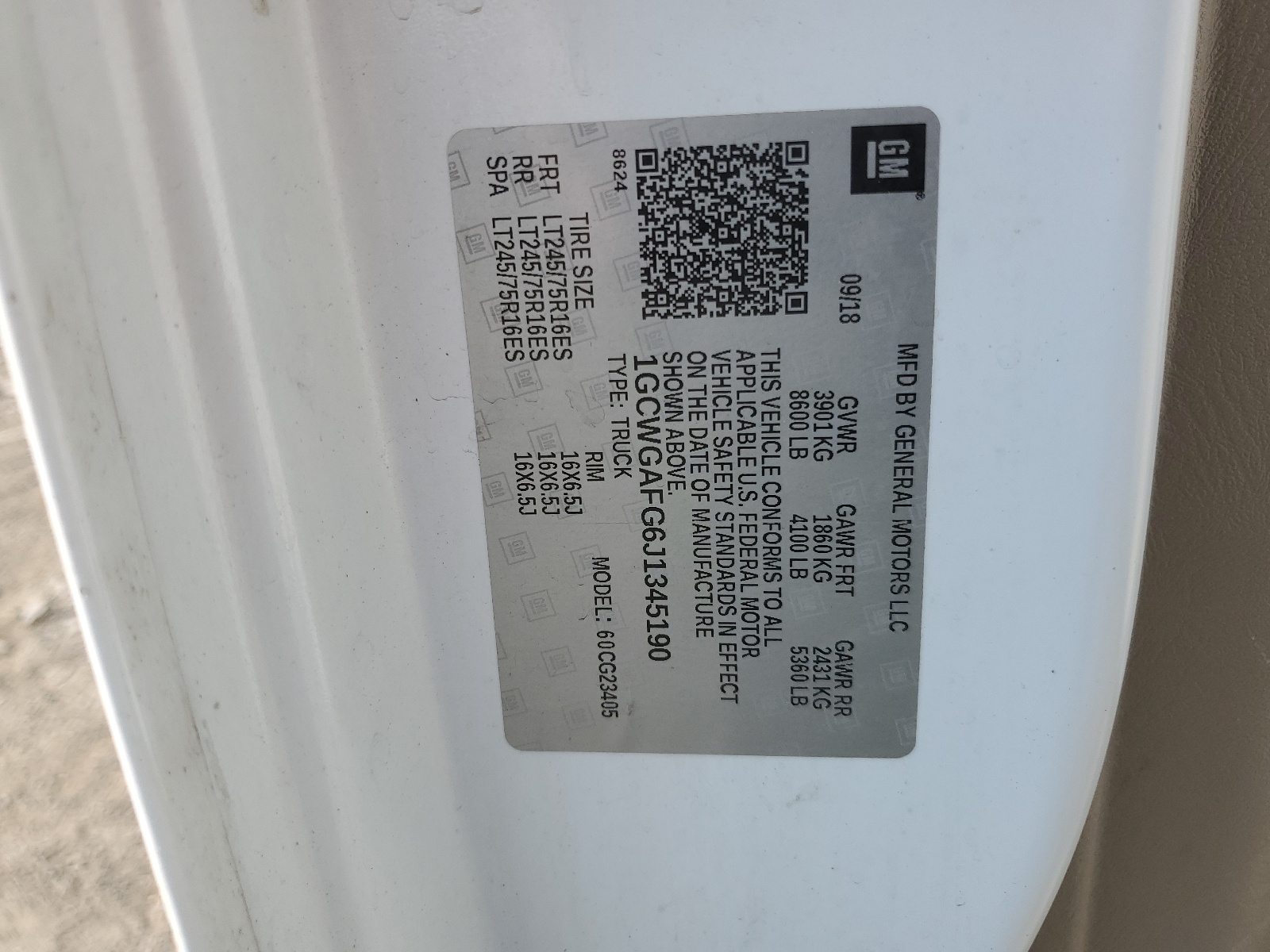 1GCWGAFG6J1345190 2018 Chevrolet Express G2500