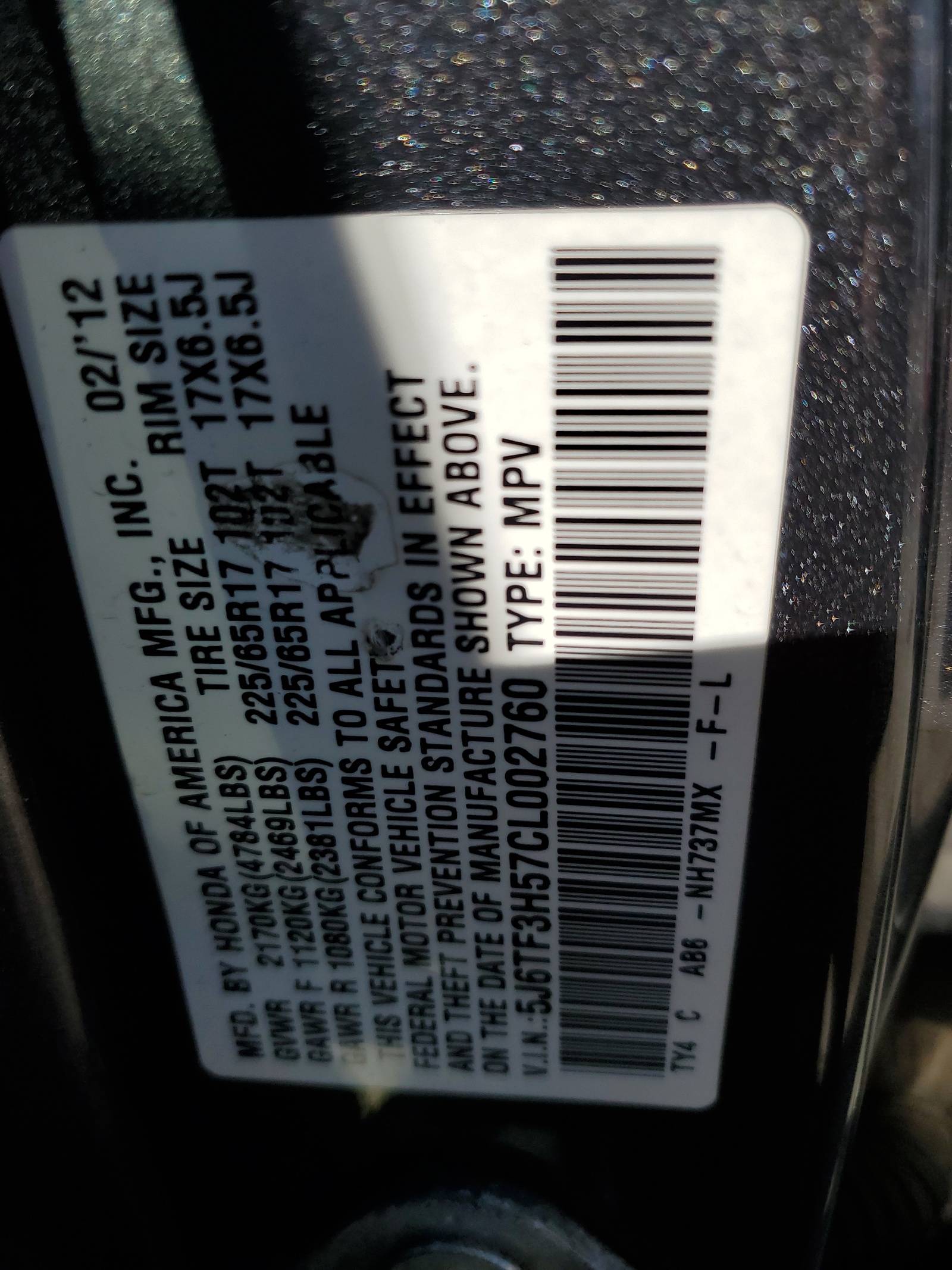 5J6TF3H57CL002760 2012 Honda Crosstour Exl