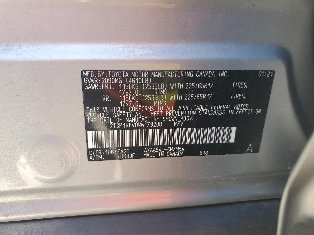 2021 Toyota Rav4 Xle VIN: 2T3P1RFV0MW179208 Lot: 59046464