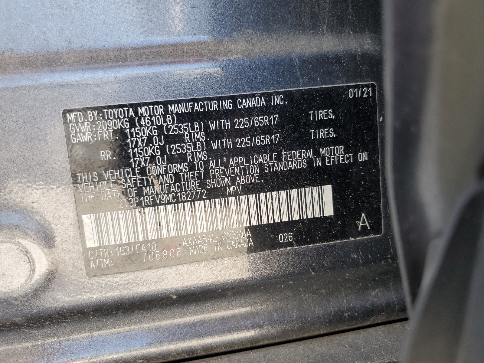 2T3P1RFV9MC182772 2021 Toyota Rav4 Xle