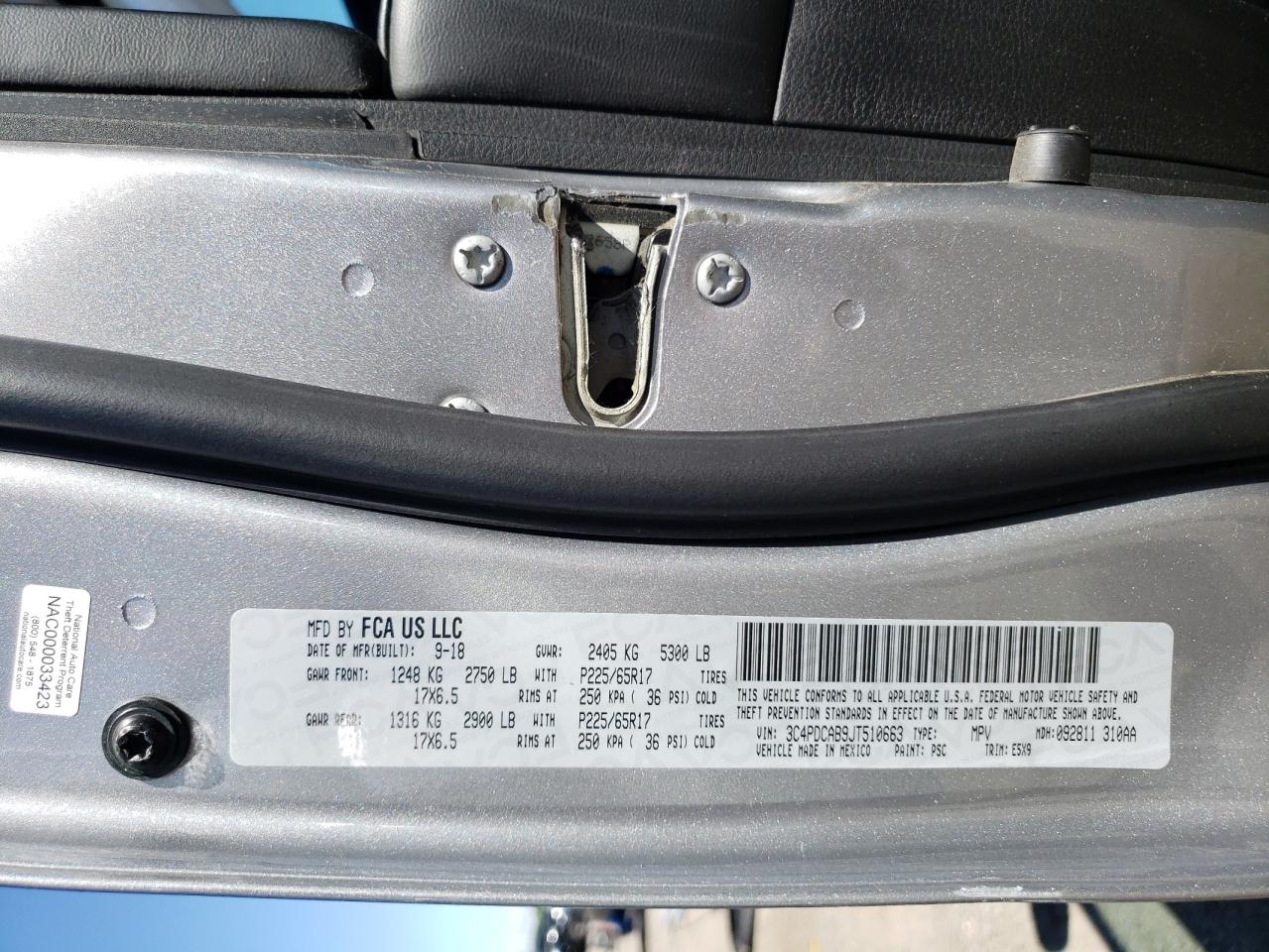 2018 Dodge Journey Se VIN: 3C4PDCAB9JT510663 Lot: 57749164