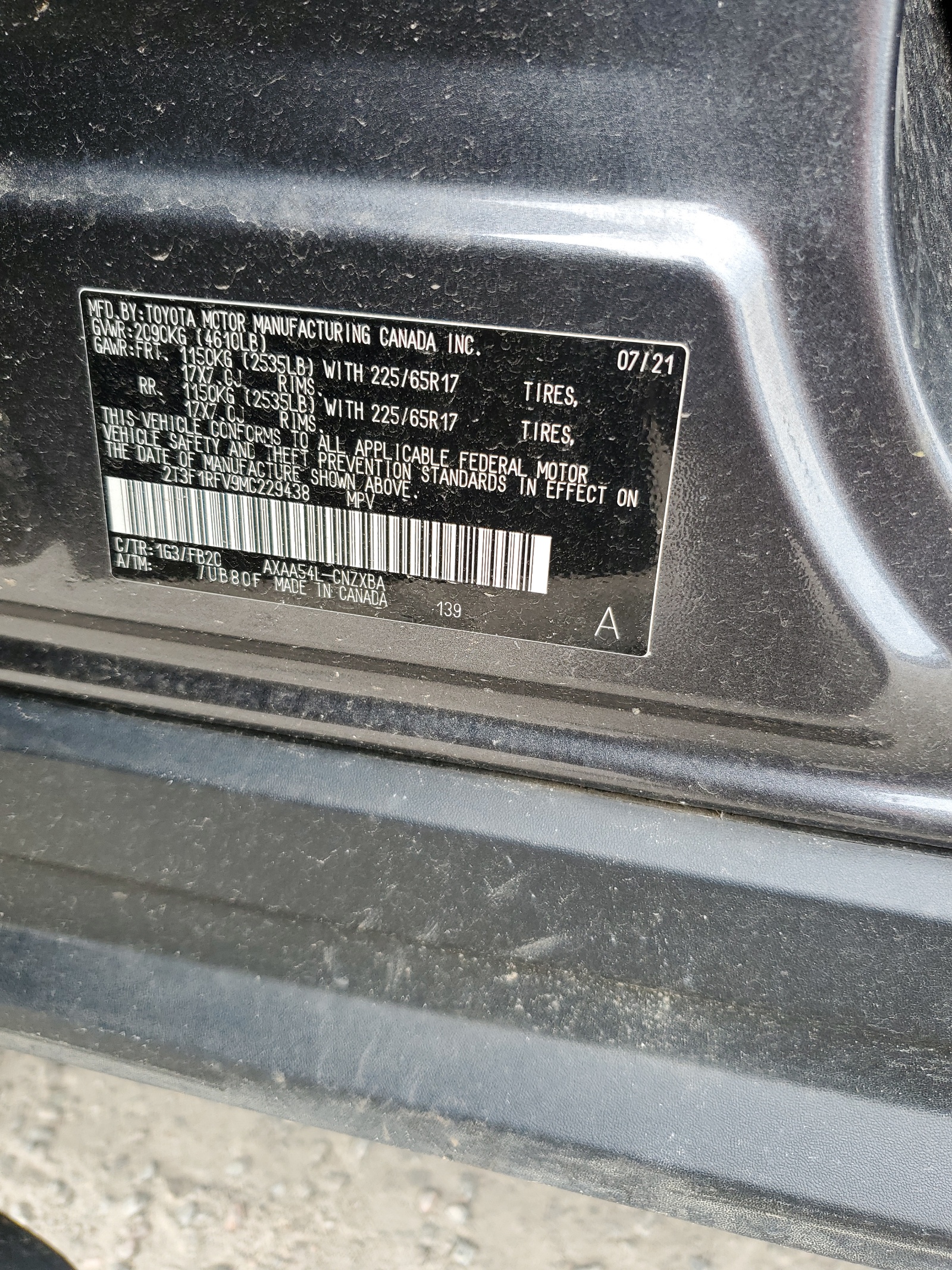 2T3F1RFV9MC229438 2021 Toyota Rav4 Le