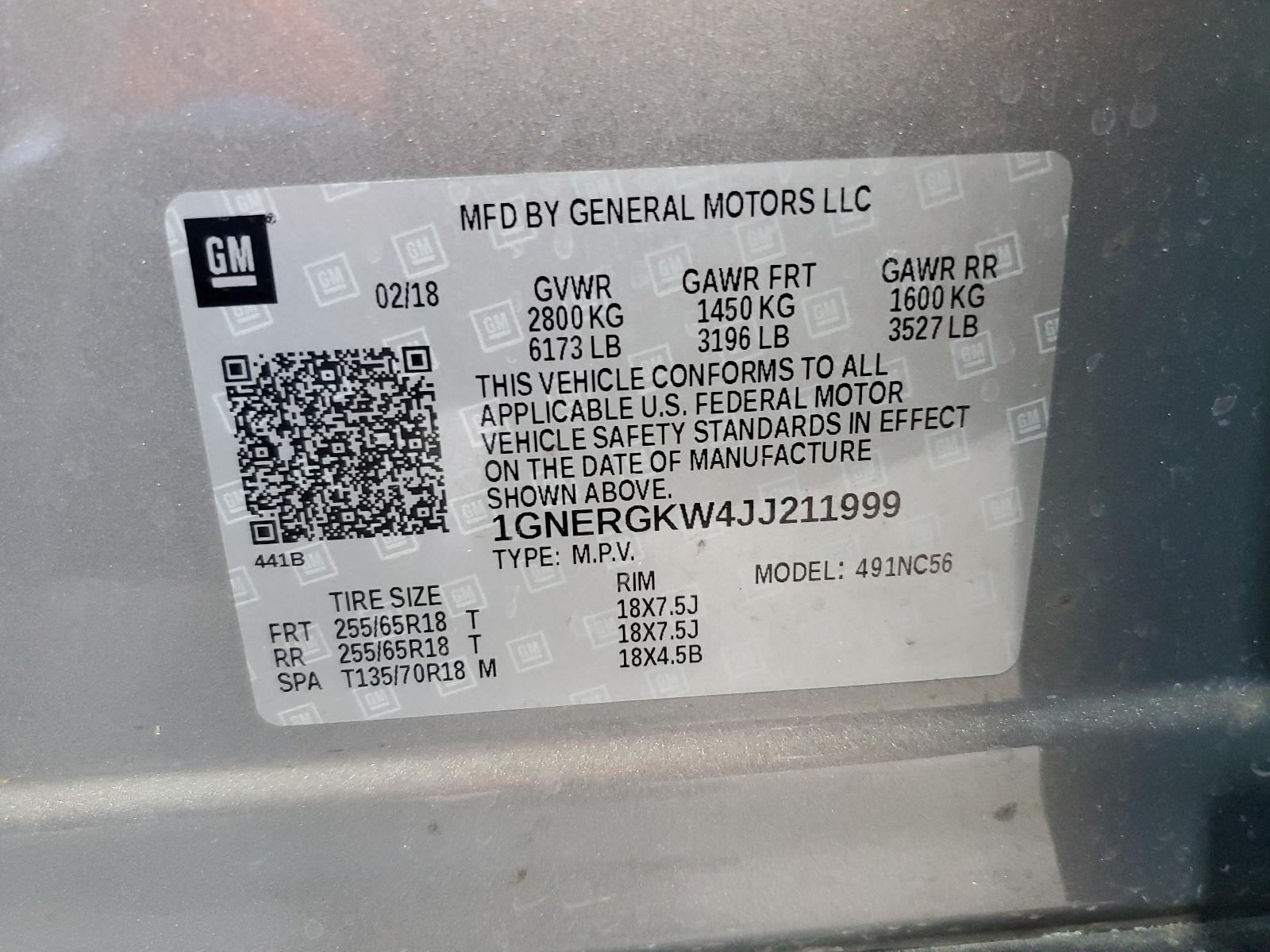 1GNERGKW4JJ211999 2018 Chevrolet Traverse Lt