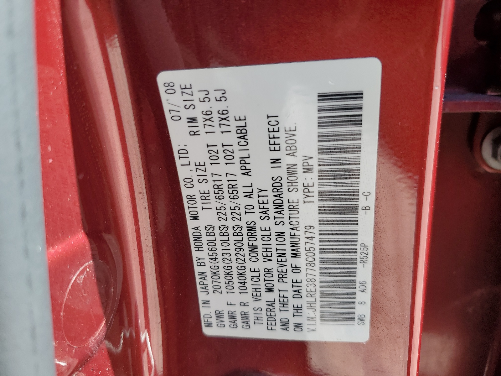 JHLRE38778C057479 2008 Honda Cr-V Exl