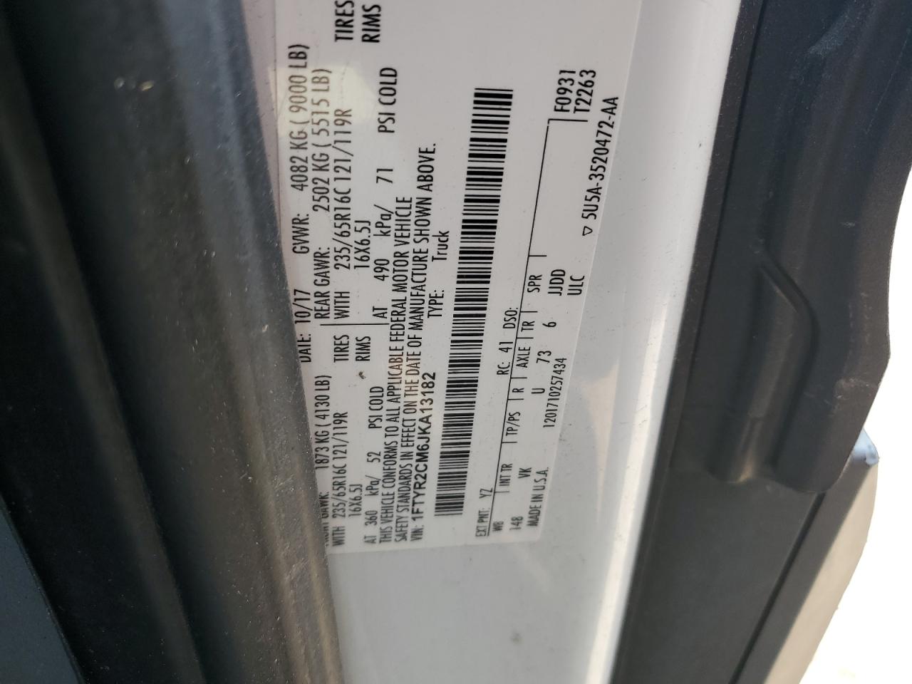 2018 Ford Transit T-250 VIN: 1FTYR2CM6JKA13182 Lot: 59569284