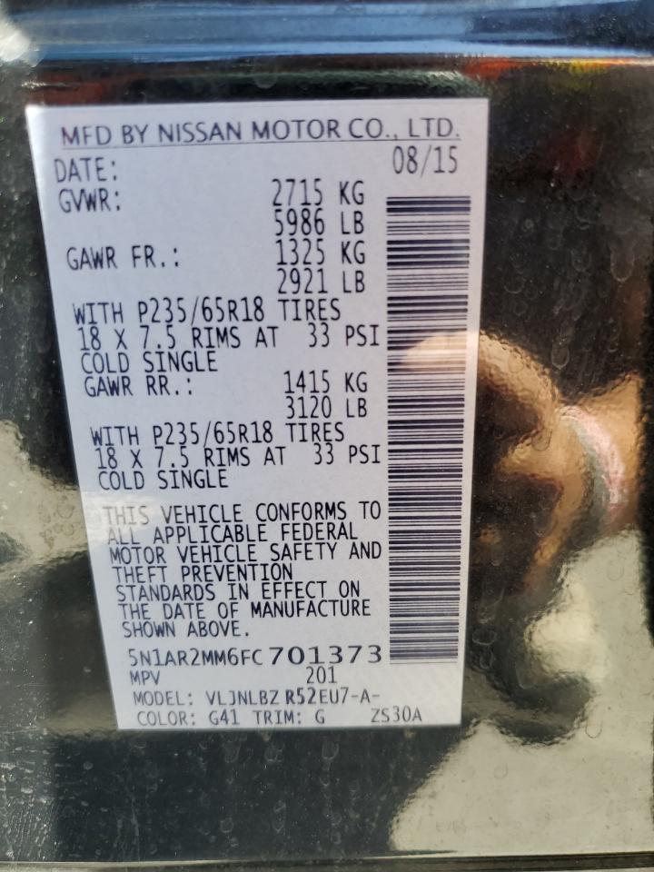 2015 Nissan Pathfinder S VIN: 5N1AR2MM6FC701373 Lot: 57917684