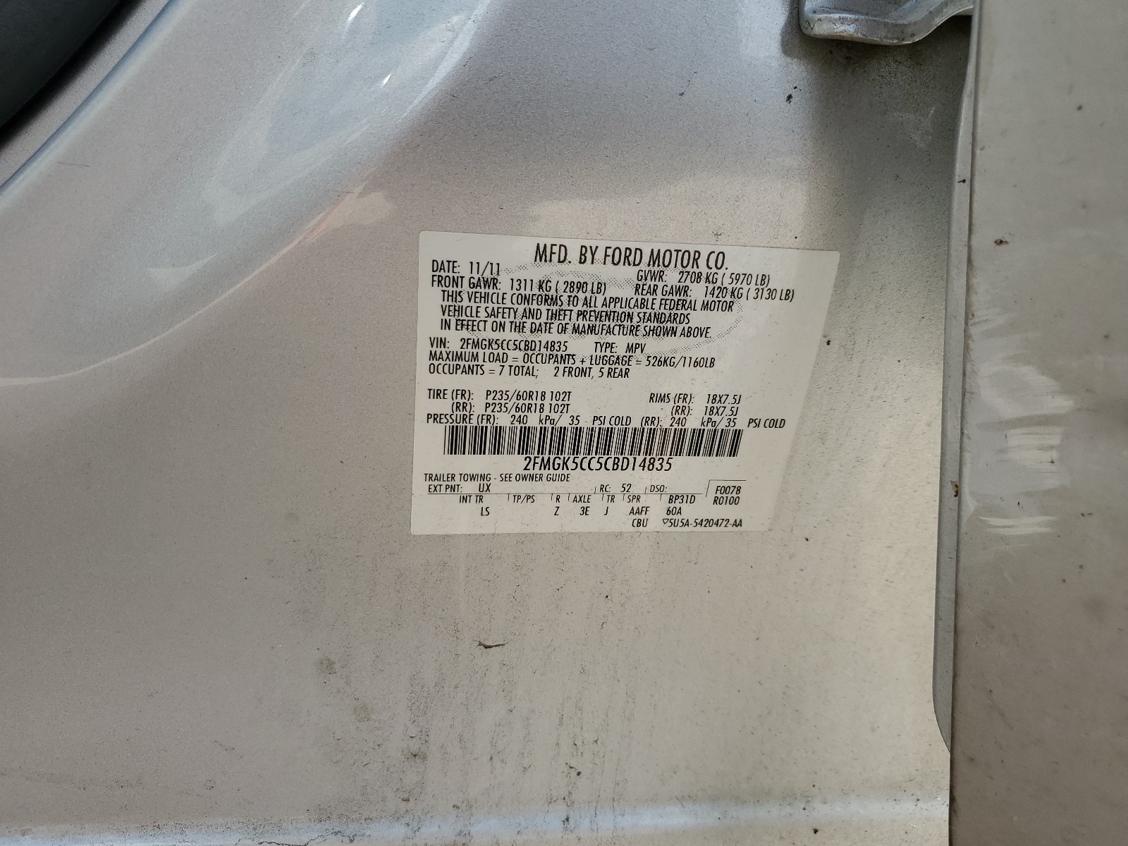 2FMGK5CC5CBD14835 2012 Ford Flex Sel