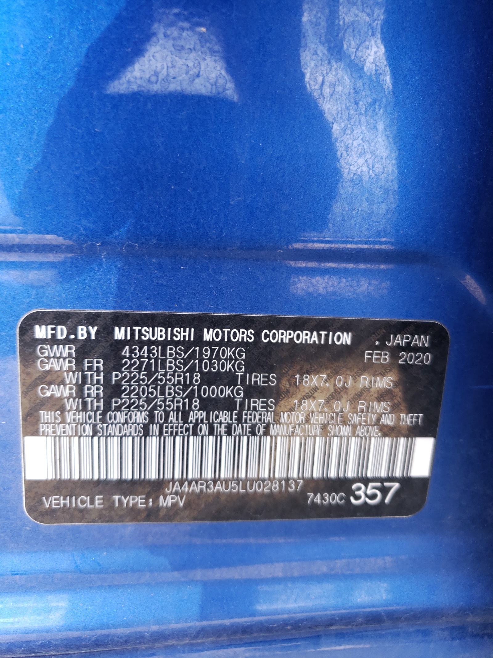 JA4AR3AU5LU028137 2020 Mitsubishi Outlander Sport Es