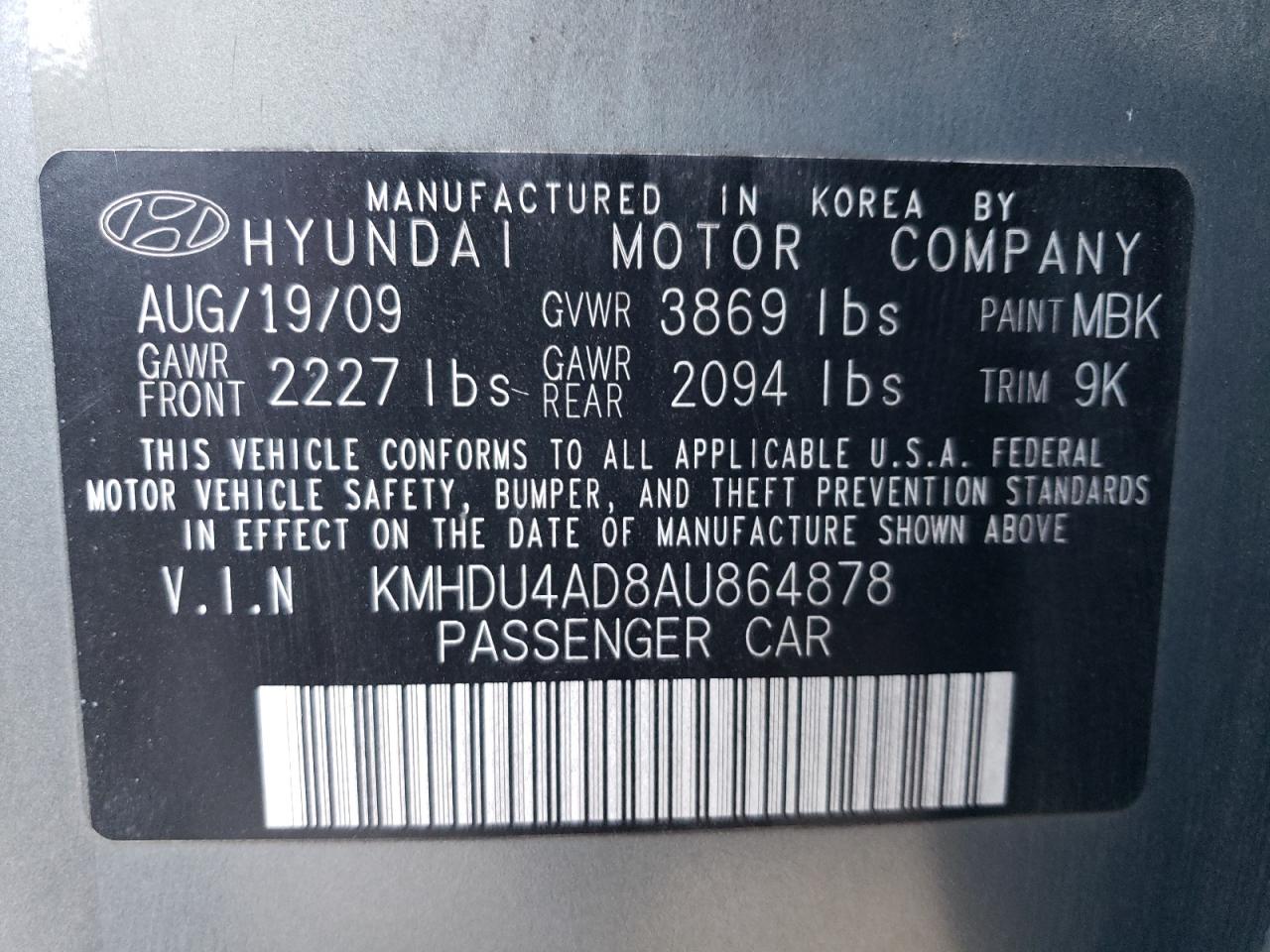2010 Hyundai Elantra Blue VIN: KMHDU4AD8AU864878 Lot: 60270794