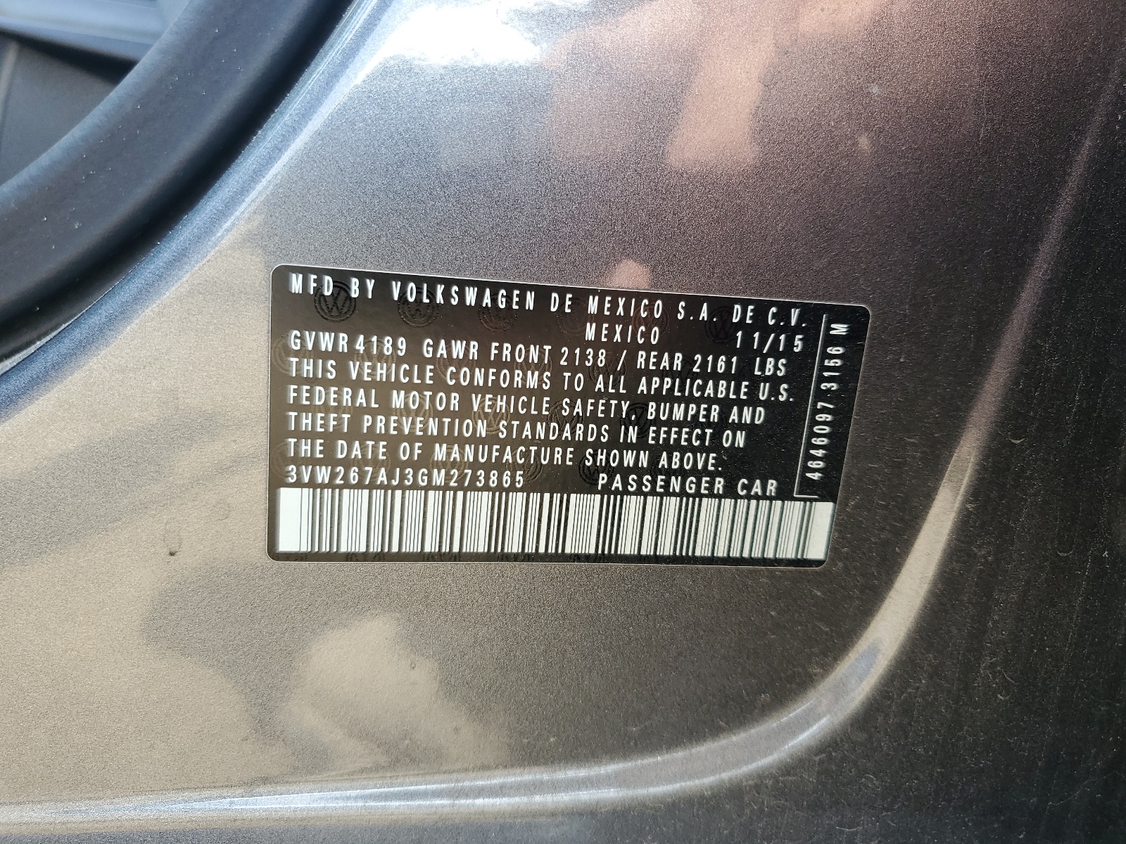 3VW267AJ3GM273865 2016 Volkswagen Jetta S