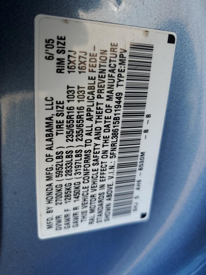 5FNRL38615B119449 2005 Honda Odyssey Exl