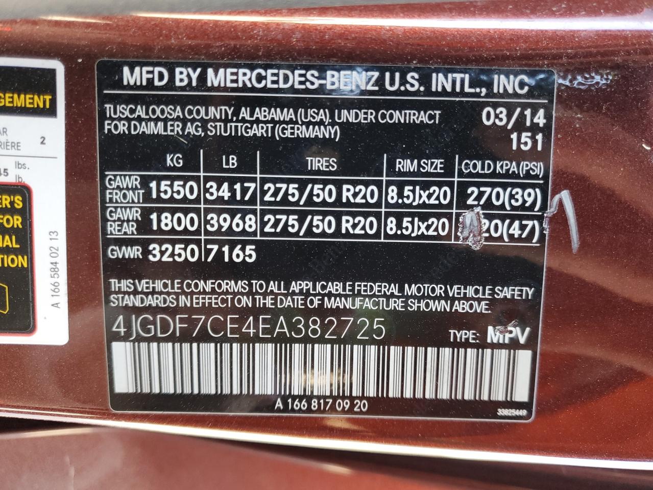 2014 Mercedes-Benz Gl 450 4Matic VIN: 4JGDF7CE4EA382725 Lot: 59032514