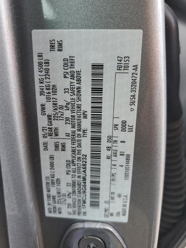 2021 Ford Escape Se VIN: 1FMCU9G64MUA68232 Lot: 57916204